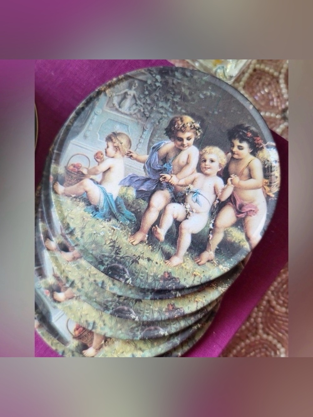 Vintage Cherub Coasters Tin Set 1995 Trippie’s Victorian Cottagecore Decor - Picture 6 of 7